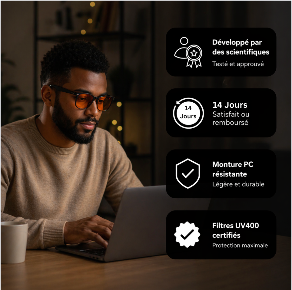 Lunettes Anti-Lumière Bleue ( 2 Lunettes : Jour & Nuit)