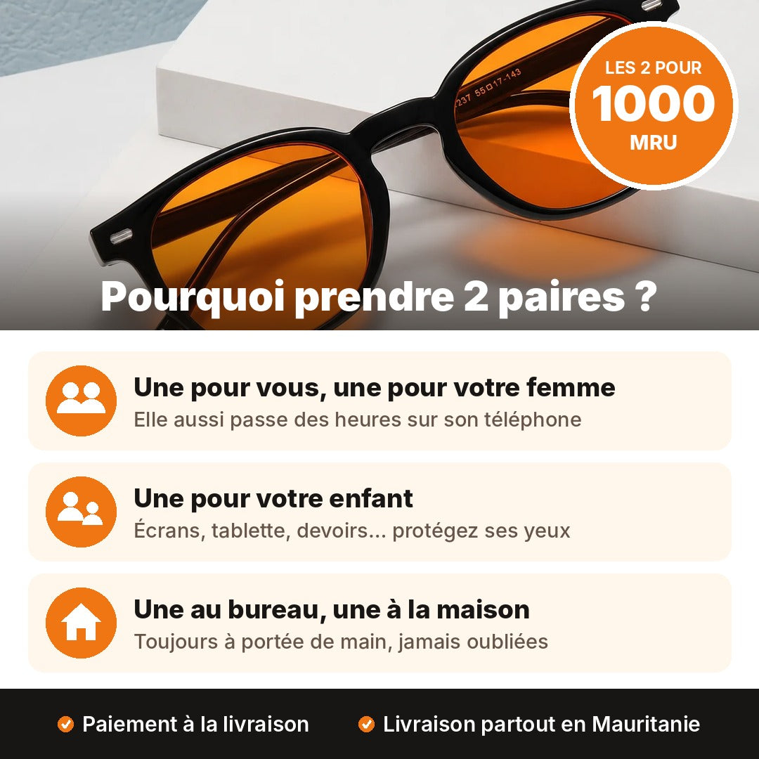 Lot de 2 Lunettes Anti-Lumière Bleue (Verres Orange)
